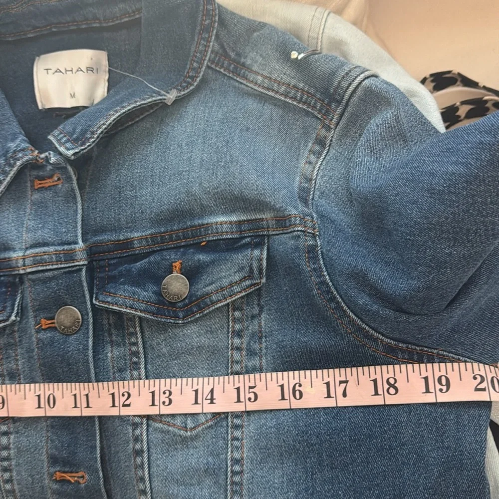 Tahari Blue and Green Jean Jacket with Peacock Design - Picture 8 of 10